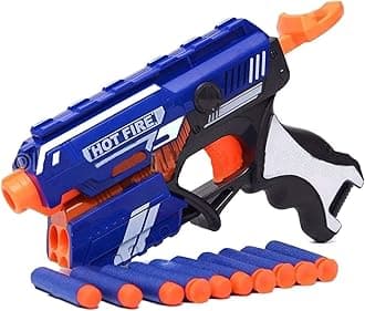 Storio Blaze Storm Hot Fire Soft Bullet Gun Toy With 10 Safe Soft Foam Bullets, Fun Target Shooting Battle Fight Game For Kids Boys (Blaze Storm- Hot Fire),Multicolor