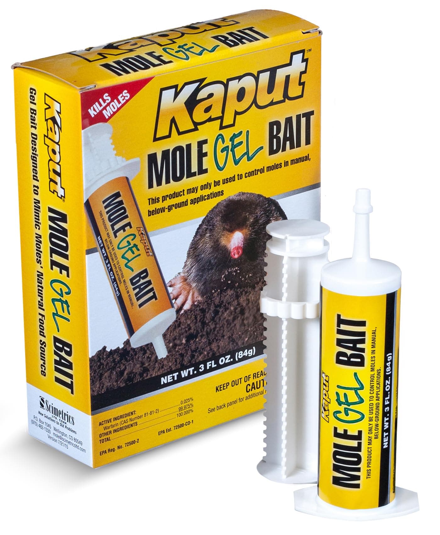 Kaput Mole Gel Bait, Ready-to-Use Warfarin Mole Killer for Lawns for Rodent Control, Direct Tunnel Injection, Effective Mole Removal, 0.025% Warfarin, Easy Application, (3 oz Tube, 1 Pack)
