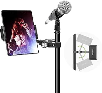 elitehood Aluminum iPad Holder for Mic Stand, Side Mount iPad Music Stand for Microphone, 360° Adjustable Mic Stand Tablet Holder for 4-13in Tablets and Cell Phone
