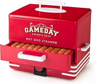 Nostalgia Game Day Hot Dog Streamer and Bun Wamer, Fits 20 Dogs and 8 Buns, Steams Pot Stickers, Veggies, Potatos, and Other Appetizers or Toppings