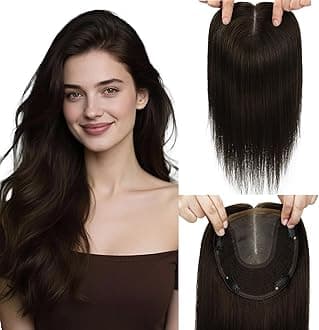 Toppers for Women Real Human Hair 6x7inch Large Base 360° Cover 12inch Hairpieces for Women with Thinning Hair Dark Brown Add Hair Volume (#2Toppers-12inch)