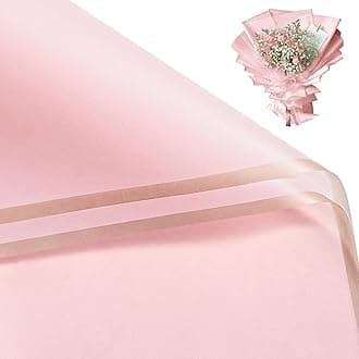 RUSPEPA 20 Sheets Flower Wrapping Paper, Gold Edge Waterproof Floral Bouquet Wrapping Paper, Florist Supplies Packaging for Birthday, Wedding and DIY Crafts, Light Pink