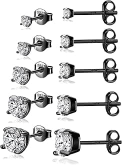 925 Sterling Silver Stud earrings Set | White Gold Plated Hypoallergenic Stud Earrings | Cubic Zirconia Stud Earrings for Women (2mm,3mm,4mm,5mm,6mm,7mm) 8 CZ colors options