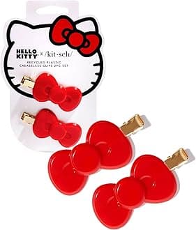Hello Kitty x Kitsch Creaseless Hair Clips for Women - No Crease, No Bend Hair Clips for Styling, Bangs, Makeup Application, Face Wash | Durable Plastic - Red Bow Design | Ideal Gifts for Women, 2pc