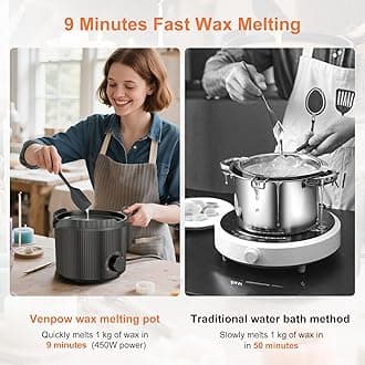 venpow Candle Wax Melter with Pour Spout, Candle Making Kit for Adult Beginners, 1.5L Large Capacity, for Making Candles and Soaps, Kit Includes Wax Melting Pot and Stirring Spoon