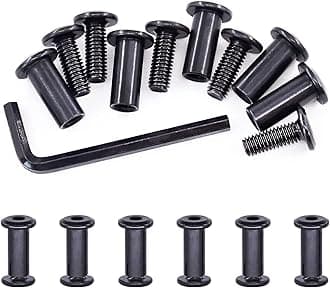 Swpeet 25Pcs M6x16mm Carbon Steel Black Hex Drive Socket Cap Bolts Barrel Nuts Assortment Kit with 1Pcs Allen Wrench, Screw Post Fit for Furniture Countsunk Belt Buckle Leather Binding Bolts