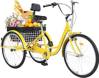 Adult Tricycle，24/26-Inch Adult Trikes, 3 Wheel Cruiser Bike with Large Basket & Adjustable Seat, Shopping Picnic Tricycles for Women, Men, Seniors