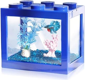 Small Betta Fish Tank, Stackable Mini Fish Tank Aquarium Tank Kit, 3/5 Gallon Rectangular Fish Bowl with Aquarium Gravel Decoration, Tiny Cube Tank for Seaweed Balls Sea Monkeys