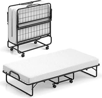 Giantex Folding Bed with Mattress for Adults, Twin Size Rollaway Beds for Guest, Space Saving Portable Foldable Bed w/Memory Foam Mattress & Metal Frame for Easy Storage, 75"x 38"