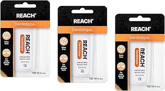 Reach Dentotape Waxed Dental Floss with Extra Wide Cleaning Surface for Large Spaces between Teeth, Unflavored, 100 Yards (Pack of 3)