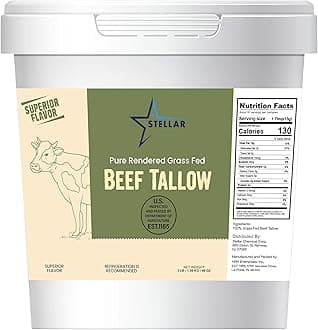 Stellar Beef Tallow 100% Grass-Fed & Finished - Good for Cooking, Baking and Frying - Food Grade (3 lb)
