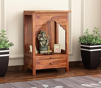 SHREE NATURAL® Wooden Pooja Mandir with 1 Drawer & 1 Tray Storage Decoration | Pooja Mandap | Solid Wood Home Temple for Home Decor. (Honeys)