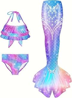 3Pcs 𝙂‭i‭r‭l‭s Sw‭imsuit 𝙈‭e‭r‭m‭a‭i‭d 𝙏‭a‭i‭l for Swimming Gradient Bikini Bathing Suit Set Cosplay Clothing Set