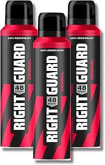 Right Guard Men's Deodorant Original, 48-Hour High Performance Anti-Perspirant Aerosol Spray - 3-Pack, 150ml Each, No White Residue Formula, Alcohol-Free for Sensitive Skin, Dermatologically Tested