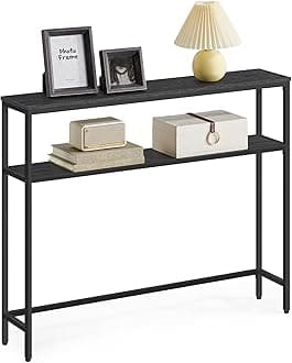 VASAGLE Console Table, 2-Tier Sofa Table, 7.9 x 39.4 x 31.5 Inches, Narrow Entryway Table, Modern Entry Table with 2 Shelves, for Living Room, Bedroom, Charcoal Gray and Ink Black ULNT131B22
