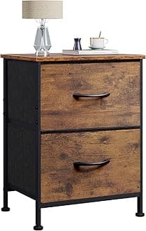 Night Stand, Small Dresser with 2 Drawers & Wooden Top, Nightstand with Fabric Bins, Bedside Table End Table for Bedroom, Closet, Entryway, College Dorm, Rustic Brown