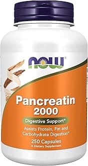 Supplements, Pancreatin 2000 with naturally occurring Protease (Protein Digesting), Amylase (Carbohydrate Digesting), and Lipase (Fat Digesting) Enzymes, 250 Capsules