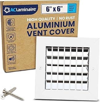 6" x 6" (Duct Opening) Register Vent Cover – Adjustable Single Deflection Aluminum HVAC Grille for Heater, Decorative Ceiling Wall Air Supply Multi-Shutter Damper – Durable & Rustproof ACLAMINAIRE