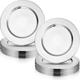 Vesici 24 Pcs Stainless Steel Charger Plates 13 Inch Round Metal Charger Plates Bulk Mirror Plates Elegant Charger Plates Luxury Decorative Chargers for Wedding Dinner Party (Silver)
