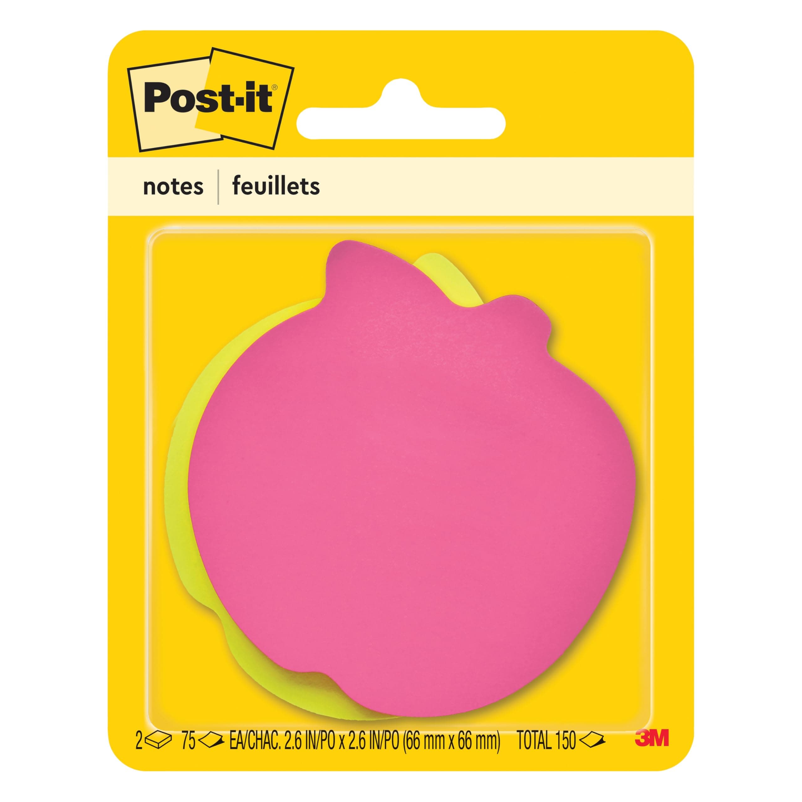 Post-it Notes, Apple Shape, Assorted Colors, 2.6x2.6 in, 2 Pads, 75 Sheets/Pad (7350-APL)