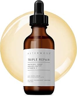 Asterwood Triple Repair Matrixyl 3000 + Argireline + Hyaluronic Acid + Vitamin C Serum for Face - Anti-Aging, Collagen Boosting, Hydrating - Fragrance-Free - 2 Fl Oz
