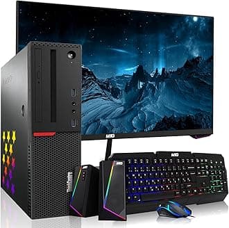 Lenovo Desktop PC Gaming Bundle - Intel Core i7, 16GB RAM, 512GB SSD, 27-inch Monitor, AMD RX 550, RGB Speaker, RGB Keyboard Mouse, WiFi, Win 10 Pro (Renewed)