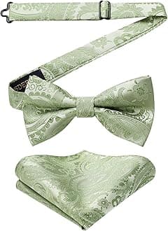 Men's Solid Color Pre-tied Bow Tie Adjustable Tuxedo Two Layer Bow Tie and Pocket Square Set with Gift Box