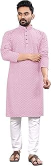Trustous Men's Indian Ethnic Wear Straight Lucknowi Kurta