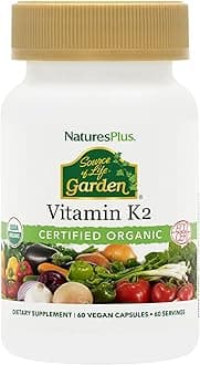 NaturesPlus Source of Life Garden Vitamin K2 - 60 Capsules - Supports Healthy Bones - USDA Certified Organic, Non-GMO, Vegan, Gluten Free - 60 Servings