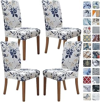 SPRINGRICO Chair Covers for Dining Room Set of 4, Stretch Dining Chair Cover, Washable Spandex Kitchen Parsons Chair Slipcovers, Removable Seat Protector for Home or Party (4Pack, Garden of Eden)