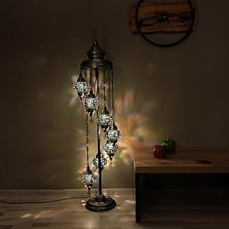 Asylove Turkish Floor Lamp, Mosaic Turkish Lamp, 7 GlobeFloor Lighting Standing Decorative Home Modern Designs Offer Handmade Glass 5 inch Globe - Total Dimensions 18 x 18 x 60 inch (Green)