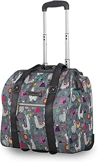 Designer Under the Seat Tote Cabin Luggage Collection - 15 Inch Patterned Carry on Bag For Women - Lightweight Suitcase with 2 Rolling Wheels (Llama Mama)