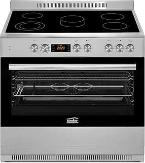 SIMFER 90X60 Ceramic Cooker with 5 Zones, Gray Ceramic + Catalytic Coating, 8 Cooking Function, 107 Oven Capacity, Cooling Fan, Removable oven Glass, Digital Display SMF9067VCH