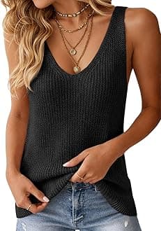 Womens Summer Sleeveless V Neck Sweater Vest Fall Knitted Loose Cami Tank Tops