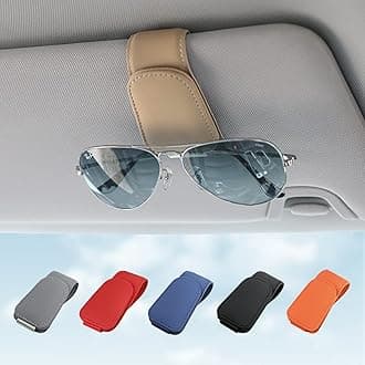 KanSmart Sunglass Holder for Car Visor Sunglasses Clip Magnetic Leather Glasses Eyeglass Holder Truck Car Interior Accessories Universal for Woman Man -Beige