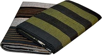 RETRO BRAND 100% Pure Cotton Black Striped Fancy Lungis For Men/2.00 Meters Length Lungis/Stitched And Unstitched Lungis/Pack Of Two Lungis