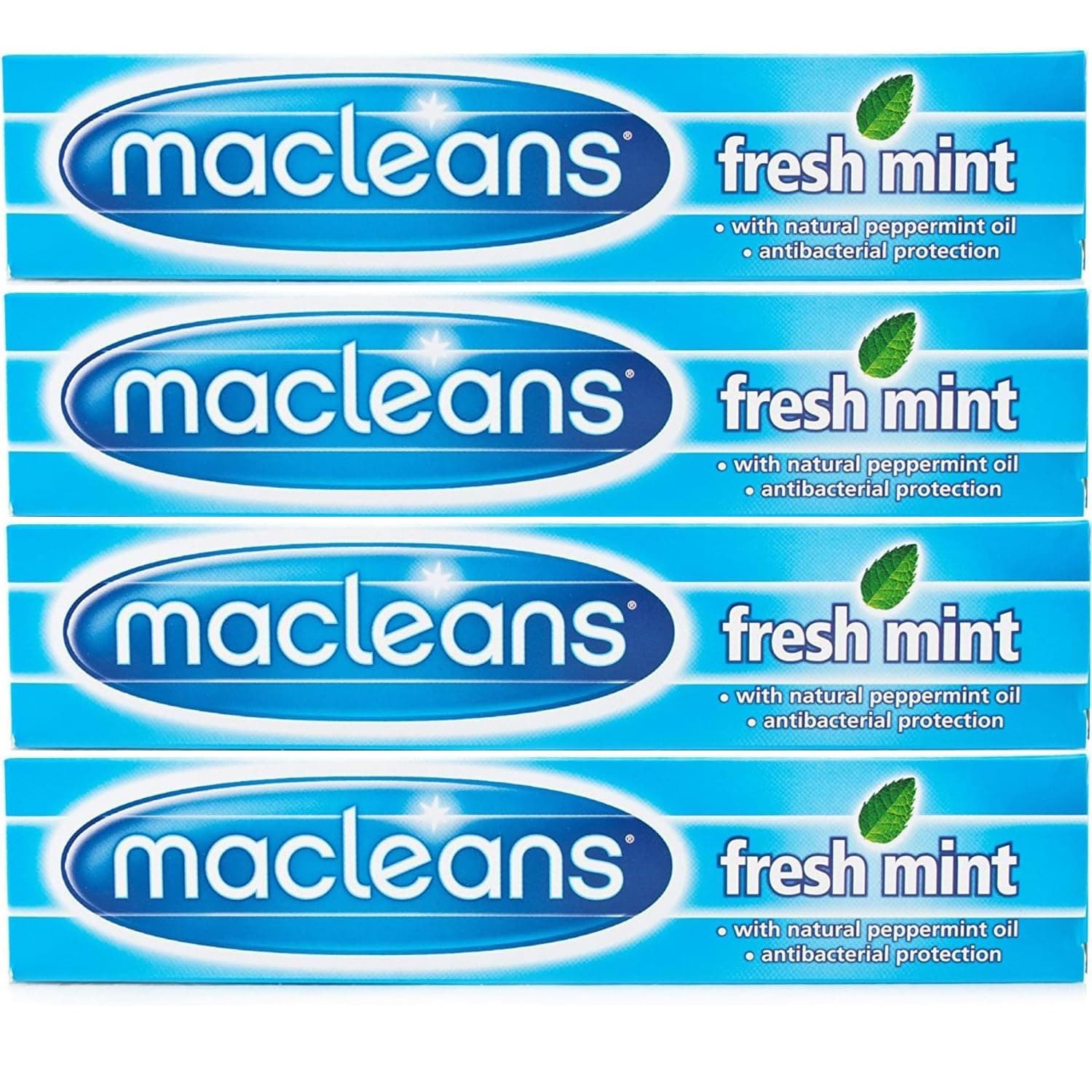 Macleans Fresh Mint Toothpaste Pack of 4, 100ml Each – Antibacterial Protection with Natural Peppermint Oil for Fresh Breath & Cavity Prevention.
