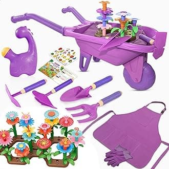 16Pcs Kids Gardening Tools Outdoor Toys Set Backyard Play with 93 PCS DIY Flower Garden Building Preschool Activities (Purple)