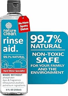 - All Natural Dishwasher Rinse Aid Cleaner, Liquid Dishwasher Rinse Agent for Spot-Free Glass & Cutlery in Hard Water, Non Toxic Dish Washer Rinse Aid & Stain Remover, 8 oz/250ml, Pack of 1