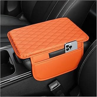 Upgraded Car Center Console Cover,Microfiber Leather Car Armrest Cover Cushion with 2 Storage Bags,Universal Car Armrest Storage Box Car Interior Accessories for Most Cars (Orange)
