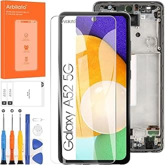 OLED Screen For Samsung Galaxy A52 5G Screen Replacement For Samsung A526 LCD Screen SM-A526B,SM-A526W,SM-A526U Touch Display Digitizer Assembly Repair Parts With Frame（Black With Figerprint Function）