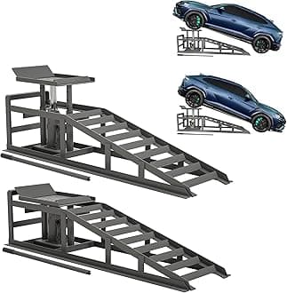 Hydraulic Car Ramps 5 T 11000 LBS, 2 Pack Heavy Duty Steel Car Ramps Lift Height 11.61 in-16.21 in, Low Profile Car Lift Service Ramps Truck Trailer Garage