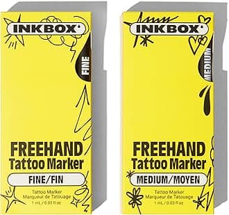 Inkbox Freehand Tattoo Marker Kit – Medium & Fine Tips, Lasts Up to 10 Days, For All Skin Tones, Water-Resistant, Cruelty-Free & Vegan, Long-Lasting Temporary Tattoo Pens, All Skill Levels – Pack of 2