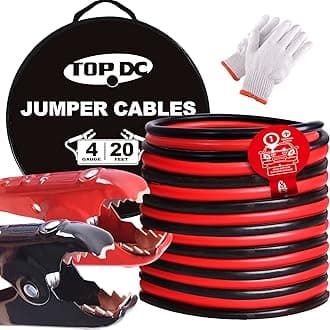 TOPDCPure Copper 4 Gauge 20 Feet Jumper Cables with UL-Listed Clamps for Car, SUV Trucks Battery, Heavy Duty Booster Cables for Jump Starting Dead, Weak Batteries with Carry Bag, Safety GlovesClimatePartner certified