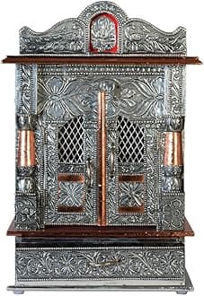 Aluminium & Copper Oxidized Home Temple Mandir Size- L-12 B-7"