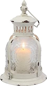 Stonebriar Antique Worn White Metal Candle Lantern, Decoration for Birthday Parties, a Rustic Wedding Centerpiece, or Create Relaxing Spa Setting, Indoor Outdoor Use