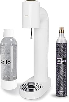 Sparkling Water And Soda Maker Machine, In White With 1 Litre Reusable BPA-Free Water Bottle For Carbonating & 60 Litre Co2 Gas Cylinder No Electricty Required Sparkling Water Maker