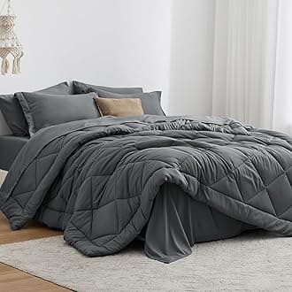 Love's cabin King Size Comforter Set Dark Grey, 7 Pieces King Bed in a Bag, All Season Bedding Sets with 1 Comforter, 1 Flat Sheet, 1 Fitted Sheet, 2 Pillowcase and 2 Pillow Sham