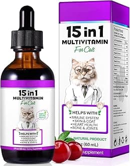 Multivitamins for Cats,15in1 Vitamin Drops,Cat Vitamins and Supplements,60ml Multivitamin Helps with Immune System,Skin & Coat,Heart Health and Bone & Joints