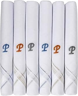 - Men's Initial Monogram (A-Z) Embroidery 100% Pure Cotton Handkerchief White Base With Colored Border - Pack Of 6